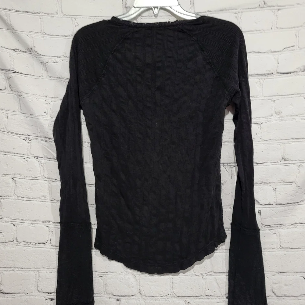NWT Free People Long Sleeve Henley Tee Top M Black